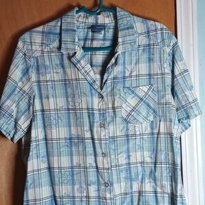 Blue, White, & Green Short Sleeve Women's Blouse 16/18W